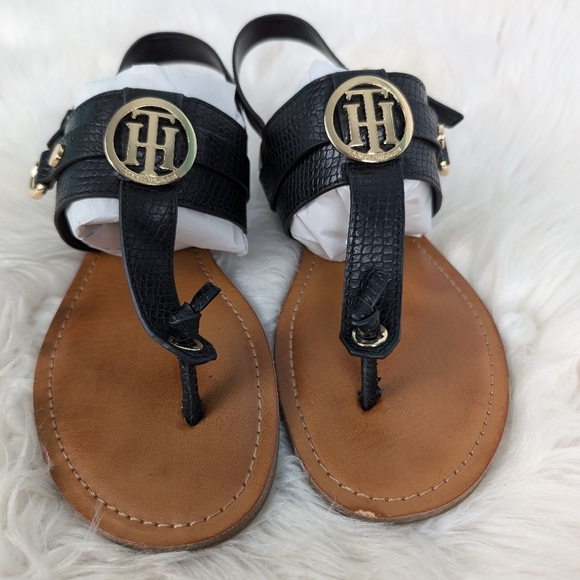 Tommy Hilfiger leather sandals, women's size 8, black - Picture 2 of 5